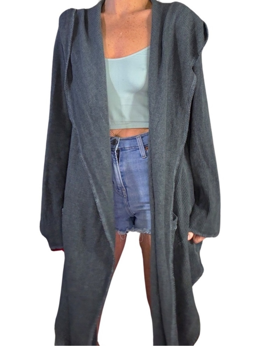 Johnny Was Pete & Greta Ribbed Hooded Cardigan Sweater Grey Size Small